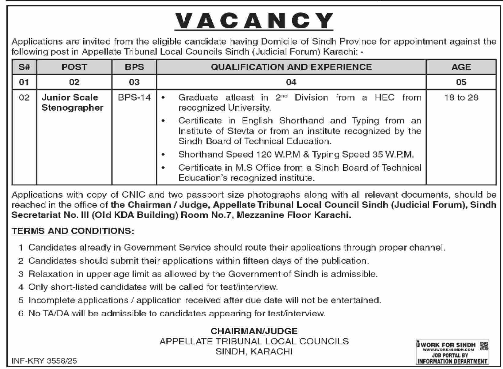 New Job Opportunities in Appellate Tribunal Local Councils Sindh 2025