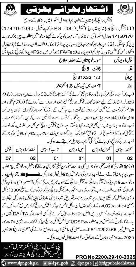 Police Training College Quetta Announces Constable Jobs 2025