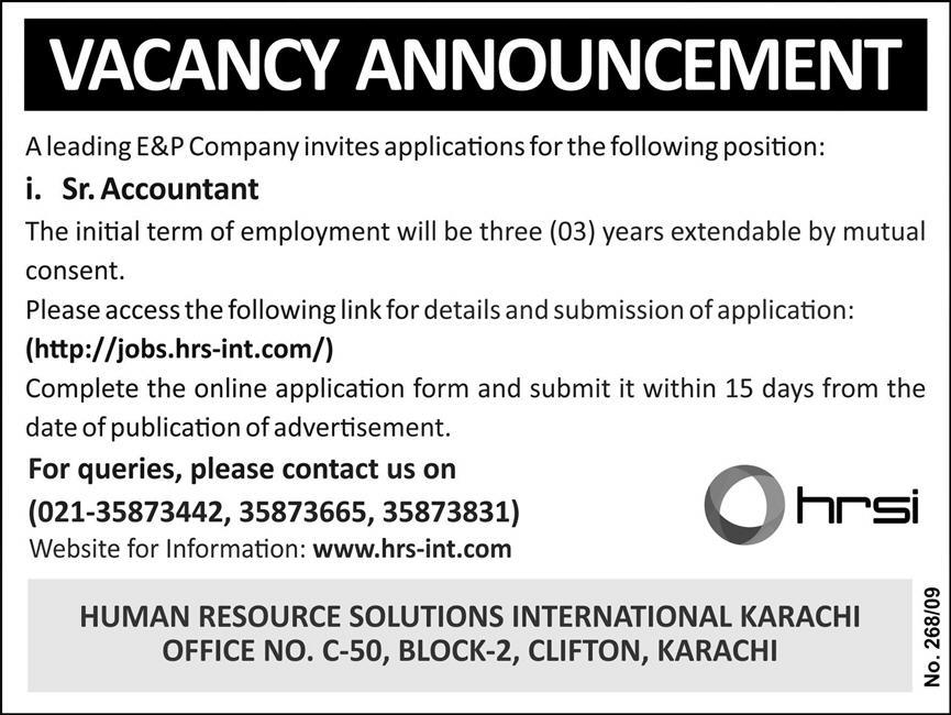 HRSI Jobs 2025 – Senior Accountant Vacancy Announced in Leading E&P Company